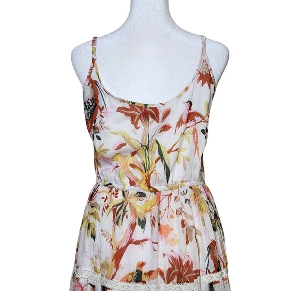 Ranee's Tropical Print Sleeveless Maxi Dress Tiered Pom Pom Trim Women's S/M - Picture 6 of 14